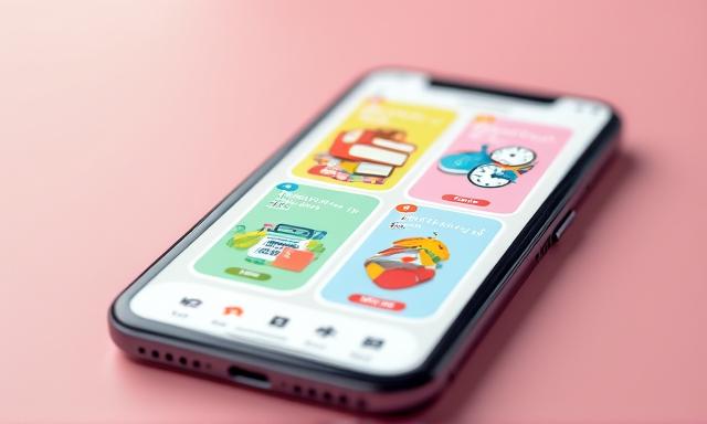 Mobile app interface showing flashcards and progress trackers