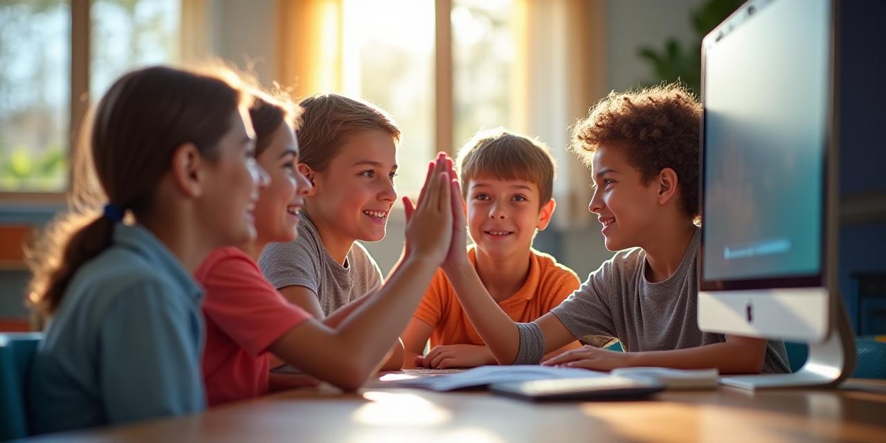 Children collaborating on a creative coding project